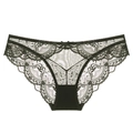 Sexy schwarze Damen-Spitzenslip mit Blumenmuster, Netzstoff und Baumwollzwickel - Grün