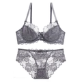 Set lingerie in pizzo floreale grigio con reggiseno a ferretto e slip trasparenti - 70A / Grigio