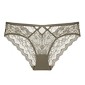 Culotte sexy en dentelle vert olive pour femmes avec broderie florale et coupe en V - S / Vert