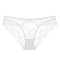 White French lace panties with floral embroidery and bow detail for women - S / White