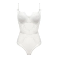White lace bodysuit with underwire cups and elegant shoulder bows for a slim fit - White
