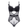 Body sexy en dentelle noire avec bonnets à armatures et empiècements en résille - 70B / Noir