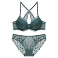 Completo intimo in pizzo verde scuro con chiusura anteriore e spalline incrociate - 70A / Verde Scuro