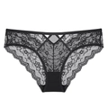 Culotte sexy en dentelle noire style français avec lanières croisées et taille basse - S / Noir