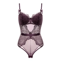 Body en dentelle violet foncé avec panneaux en maille transparente et bords festonnés - 70B / Violet