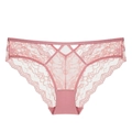 Sous-vêtement français en dentelle rose pour femme avec maille florale et taille ajourée - S / Rose