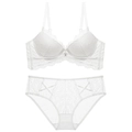 Weißes Spitzen-Dessous-Set mit 3/4-Cup Push-up-BH und hoch taillierter Netzhose - Weiß / 80B