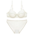 Elegant white lace lingerie set featuring a breathable mesh bra and matching panty - 75C / Off-white