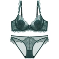 Conjunto de lencería de encaje con sujetador con aros y braguita en verde oscuro - 70A / Verde Oscuro