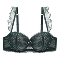 Soutien-gorge en dentelle vert foncé avec bretelles en tulle à volants élégants - 70A / Soutien-Gorge Vert Foncé