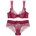 Ensemble de lingerie française en dentelle bordeaux avec soutien-gorge et culotte - Bordeaux