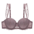 Ensemble lingerie dentelle gris-mauve avec bretelles à volants et broderie florale - 70A / Haut Café