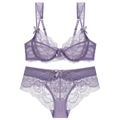 Ensemble lingerie en dentelle lavande style français avec soutien-gorge et culotte - Violet