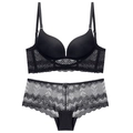 Elegant black lace lingerie set with U-back wireless bra and matching floral panties - 70B / Black