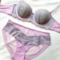 Set di lingerie sexy in pizzo rosa viola con ricami floreali e ferretto - 75B / Rosa E Grigio