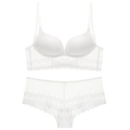 White lace lingerie set with U-back plunge push-up bra and matching floral panties - 70A / Top And Bottom / White
