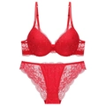 Set lingerie in pizzo rosso con reggiseno push-up e slip coordinati a fiori - Rosso / 70A