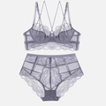 Conjunto de lencería de encaje gris púrpura con sujetador con aros y braguita de talle alto - 70B / Gris