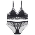 Conjunto de lencería de encaje negro con sujetador triangular sin aros - M / Negro
