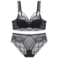 Ensemble de lingerie en dentelle noire élégante avec culotte haute brodée - 70A / Noir