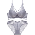 Elegante conjunto de lencería de encaje lavanda con sujetador push-up y braga a juego - 70A / Top Y Pantalón / Gris