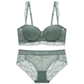 Elegantes salbeigrünes Spitzen-Lingerie-Set mit Push-up-BH und floralem Spitzen-Slip für Damen - 75B / Grün