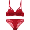 Ensemble lingerie push-up en dentelle rouge avec broderies florales et lanières - 70C / Bordeaux