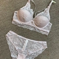 French lace lingerie set with light pink embroidery and soft padded cups for women - 70A / Set / Lotus root pink