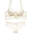 Elegant off-white lace lingerie set featuring a half-cup bra and matching low-rise panties - 70A / Off-white