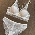 French style white lace lingerie set with 3/4 cup bra and matching panties - 70A / Top And Bottom / White