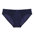 Slip in seta blu scuro con ricamo in pizzo floreale e fiocco di raso centrale - S / Blu