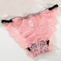 Bragas de encaje rosa con cinturilla elástica negra ajustable y bordes festoneados - S / Rosa