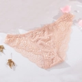 Bragas de encaje floral nude ultra finas de cintura baja con diseño de malla transparente - S / Color Piel