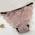 Elegant dusty rose lace panty with floral pattern and black elastic waistband - Coffee