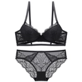 Completo intimo in pizzo nero stile francese con reggiseno push-up e slip abbinato - 70A / Nero