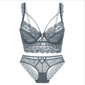 Ensemble de lingerie en dentelle grise avec soutien-gorge non rembourré et culotte - 90C / Bleu