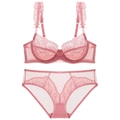Set lingerie in pizzo rosa polvere con reggiseno in mesh e slip coordinati - 70A / Rosa