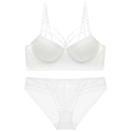 Completo intimo in pizzo bianco con reggiseno a scollo profondo e spalline incrociate - 70B / Bianco