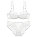 White lace lingerie set with ultra-thin unlined bra and matching sheer panties - White
