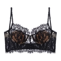 French style sexy black lace push up bra set with U-back design and decorative buttons - S / Black