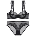 Completo intimo elegante in pizzo nero con mesh a pois trasparente e ricami delicati - 70A / Nero
