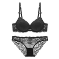 Elegantes schwarzes Spitzen-Dessous-Set mit Push-up-Bügel-BH und passendem Slip - 70A / Schwarz