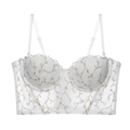 Bustier bianco in pizzo stile francese con ricamo floreale dorato e spalline regolabili - S / Bianco