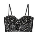 Bustino lussuoso in pizzo nero stile francese con ricamo floreale bianco e stecche - S / Nero