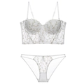White French style lace lingerie set with floral embroidery and longline bustier design - S / White