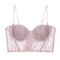 Reggiseno bustier di lusso in pizzo lavanda con ricami floreali e dettagli mesh - S / Rosa