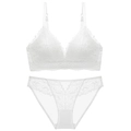 French style white lace lingerie set with non-wired bra and matching floral panties - White