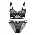 Elegantes Set aus schwarzer Spitzenunterwäsche mit Blumenstickerei und Slip - 75A / Schwarz