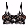 Soutien-gorge en dentelle noire avec mesh semi-transparent et bretelles réglables - S / Noir