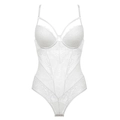 Weißer Spitzenbody mit Bügel-Cups und transparenten Mesh-Einsätzen zur Formung - 80B / Weiß